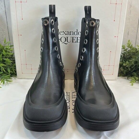 Alexander McQueen Leather Grommets Eyelet Details Stack Chelsea Boots Size 42.5 main image 7